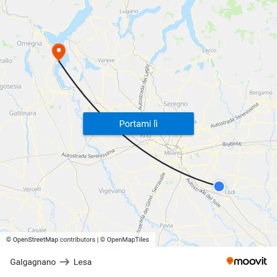 Galgagnano to Lesa map