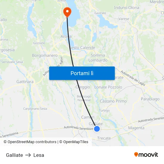 Galliate to Lesa map