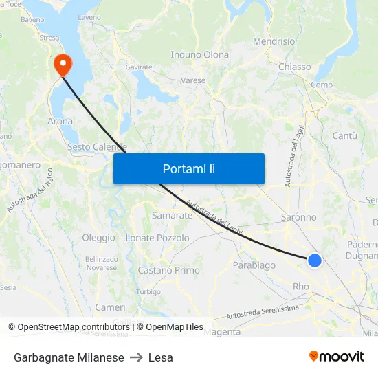 Garbagnate Milanese to Lesa map