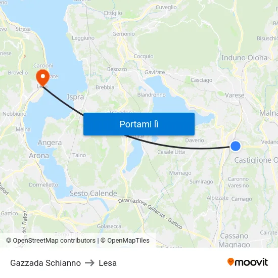 Gazzada Schianno to Lesa map