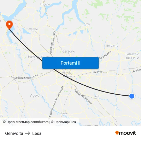 Genivolta to Lesa map