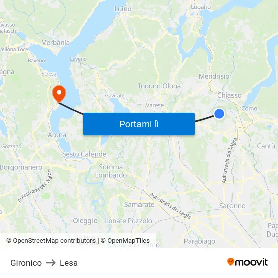 Gironico to Lesa map