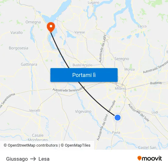 Giussago to Lesa map