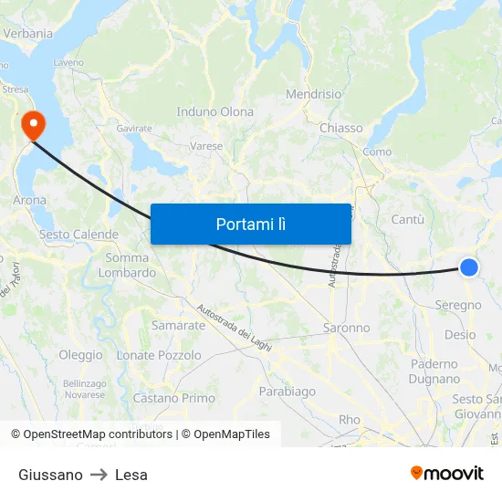 Giussano to Lesa map