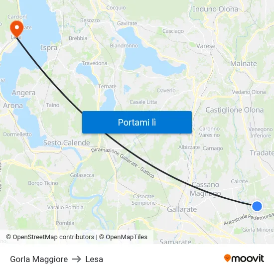 Gorla Maggiore to Lesa map