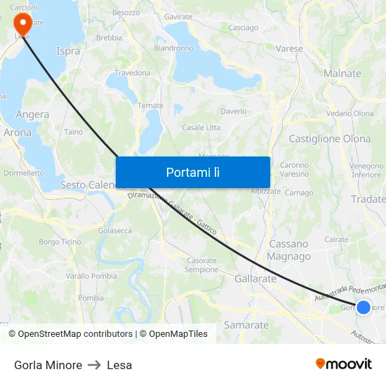 Gorla Minore to Lesa map
