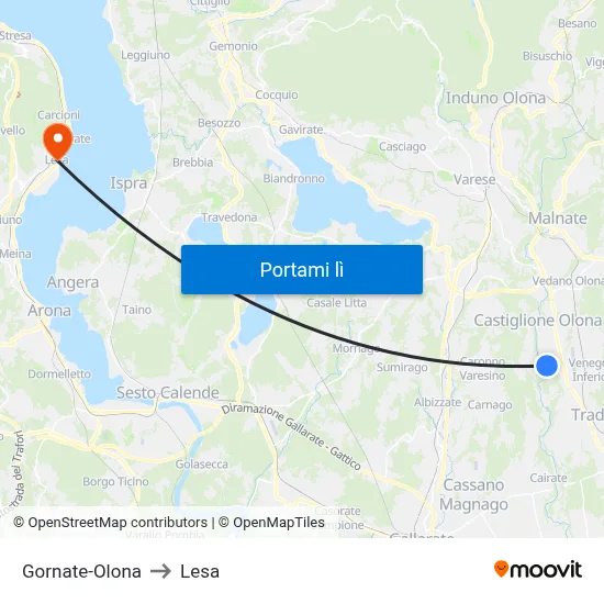 Gornate-Olona to Lesa map
