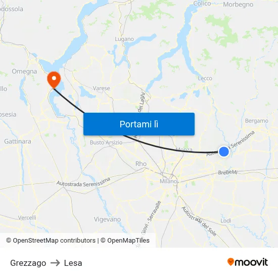 Grezzago to Lesa map
