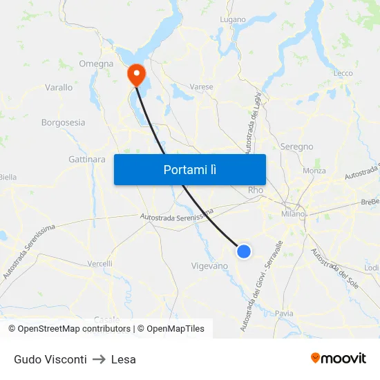 Gudo Visconti to Lesa map