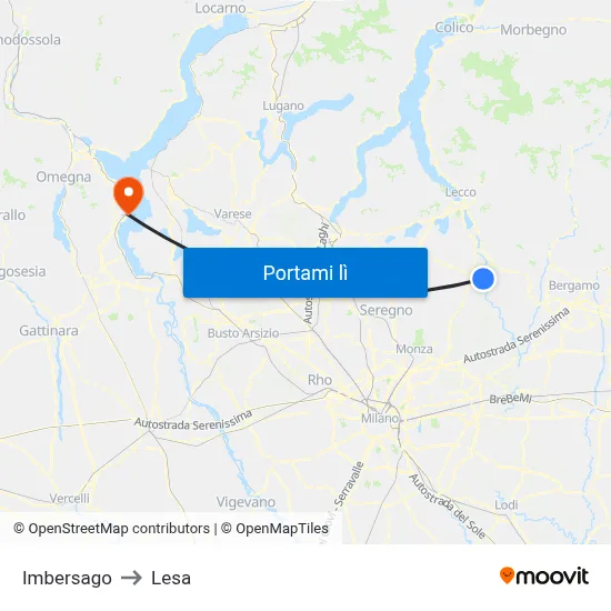 Imbersago to Lesa map