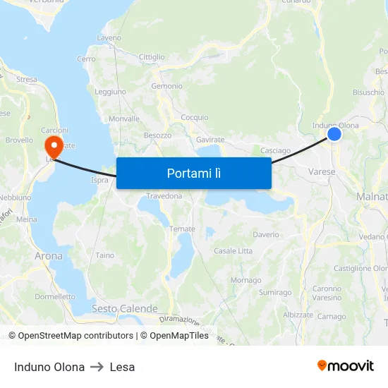 Induno Olona to Lesa map