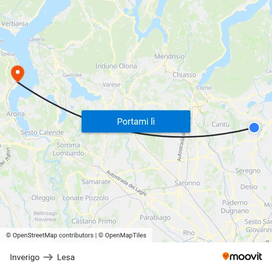 Inverigo to Lesa map
