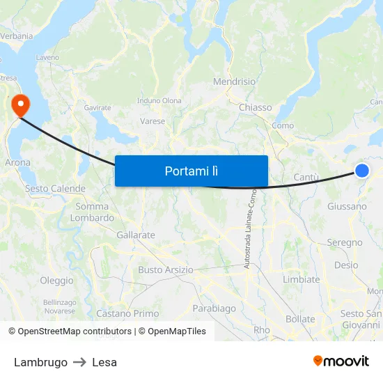 Lambrugo to Lesa map