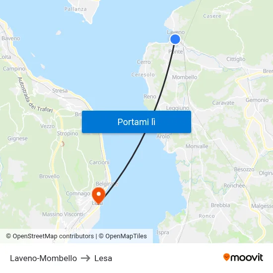 Laveno-Mombello to Lesa map