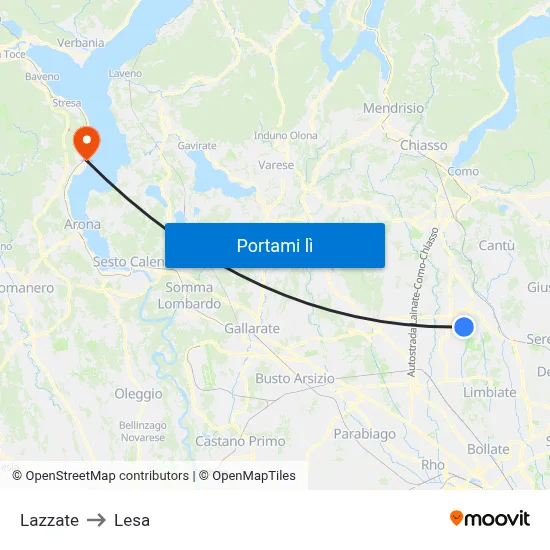 Lazzate to Lesa map