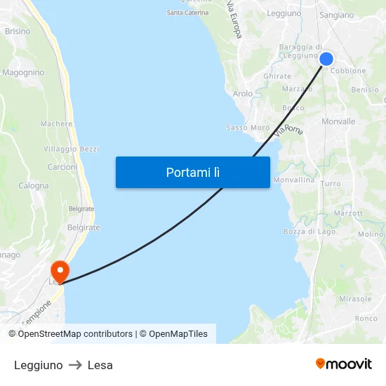 Leggiuno to Lesa map