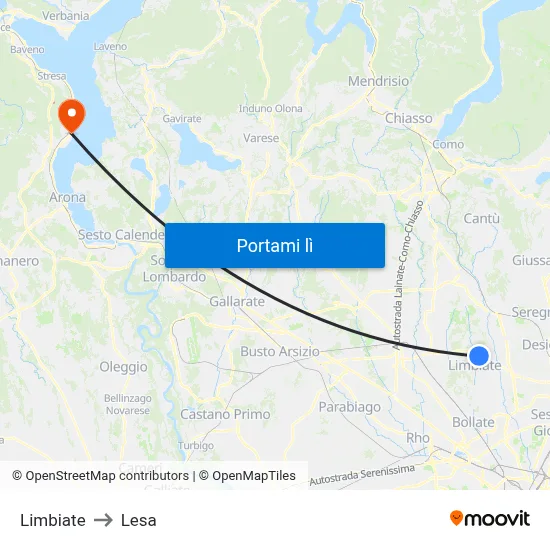 Limbiate to Lesa map