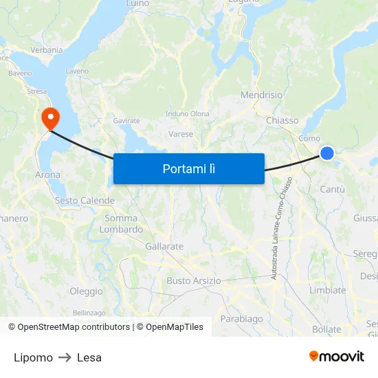 Lipomo to Lesa map