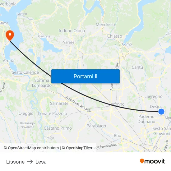 Lissone to Lesa map