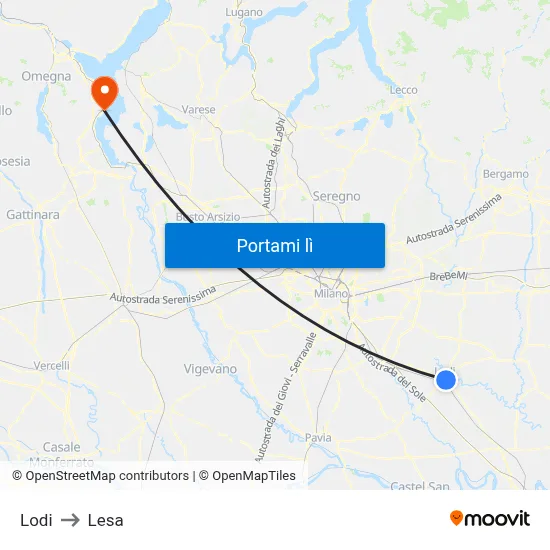 Lodi to Lesa map