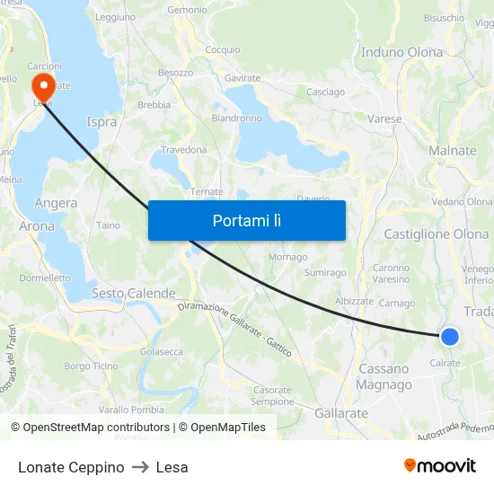 Lonate Ceppino to Lesa map