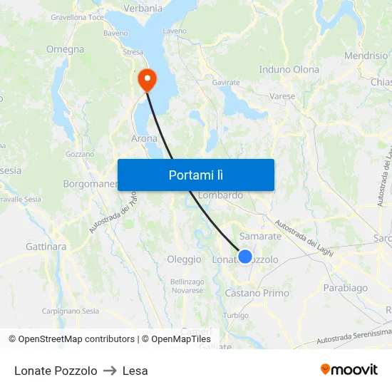 Lonate Pozzolo to Lesa map