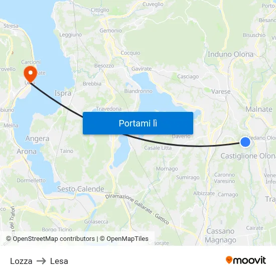 Lozza to Lesa map