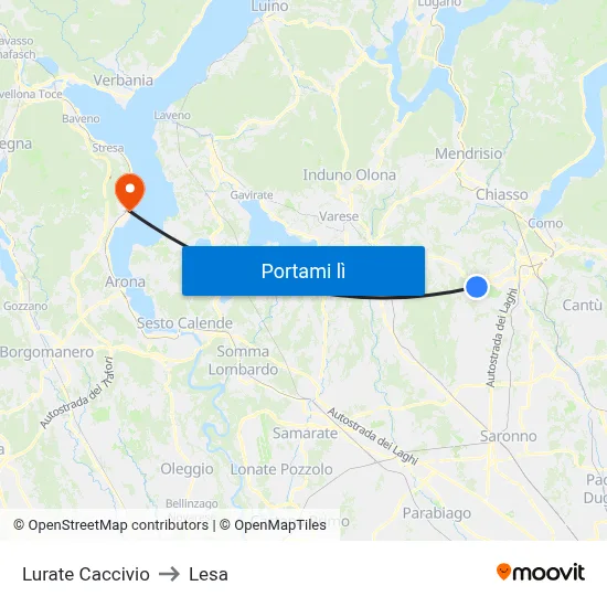 Lurate Caccivio to Lesa map