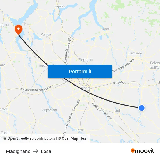 Madignano to Lesa map