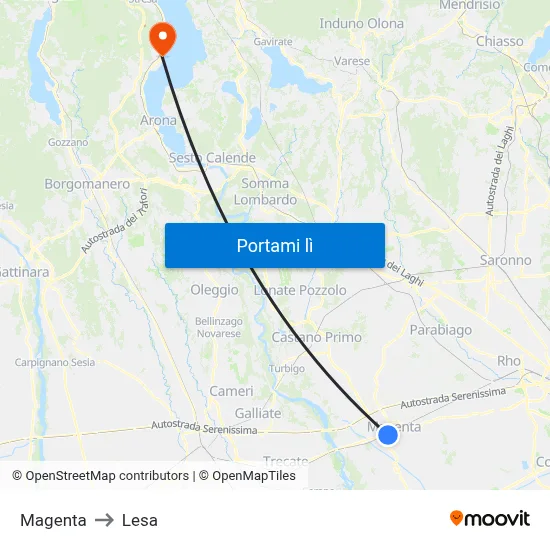 Magenta to Lesa map