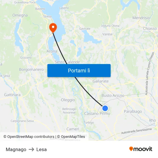 Magnago to Lesa map