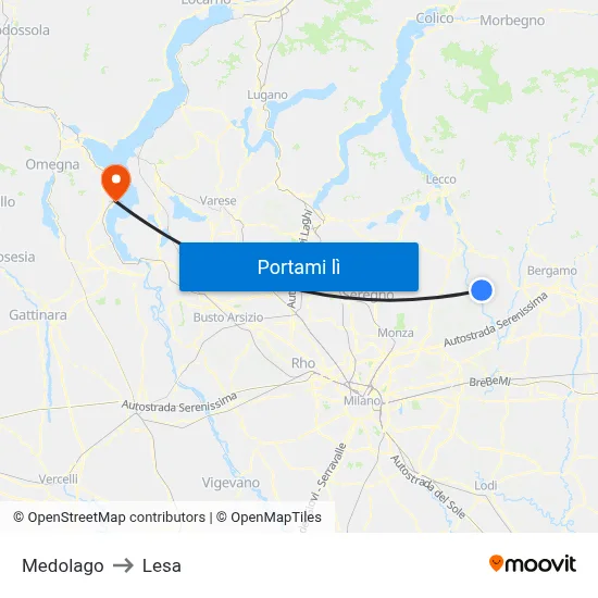 Medolago to Lesa map