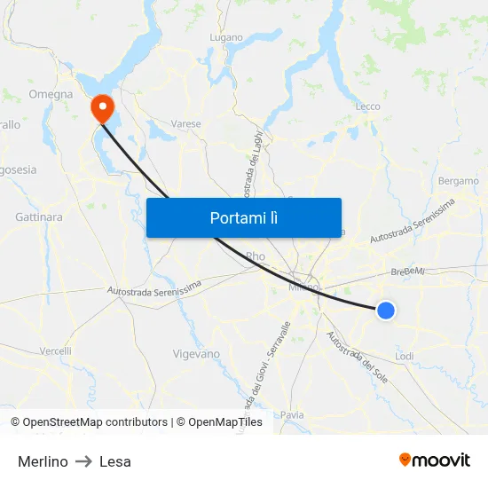 Merlino to Lesa map