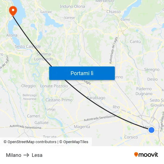 Milano to Lesa map
