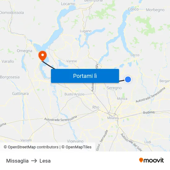 Missaglia to Lesa map