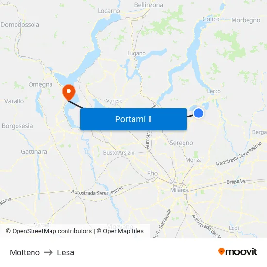 Molteno to Lesa map