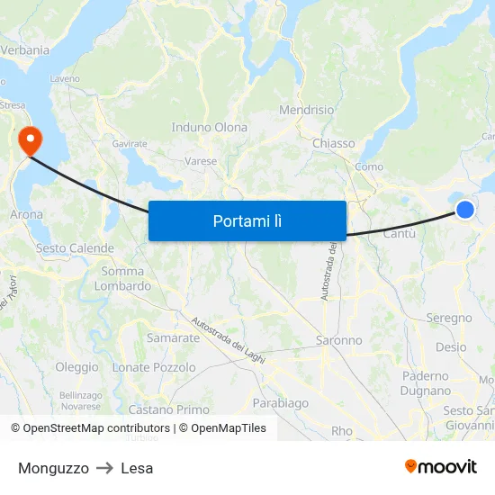 Monguzzo to Lesa map