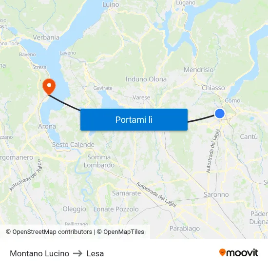 Montano Lucino to Lesa map