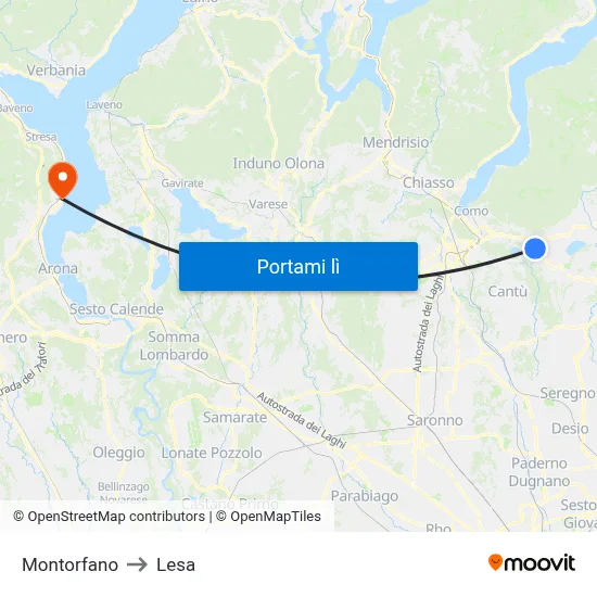 Montorfano to Lesa map