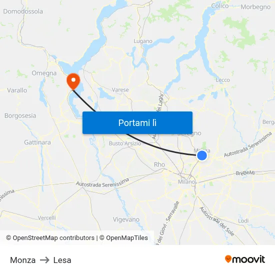 Monza to Lesa map