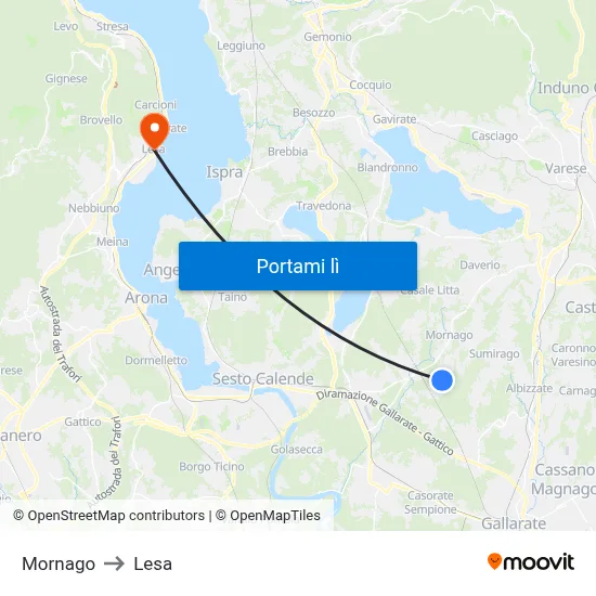 Mornago to Lesa map