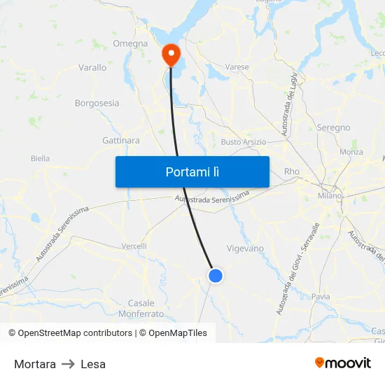 Mortara to Lesa map