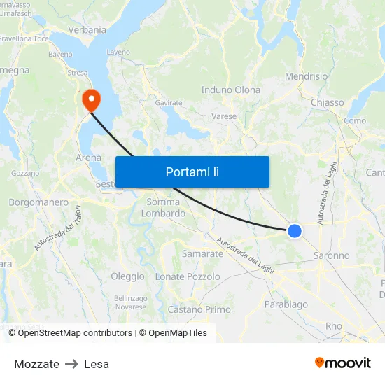 Mozzate to Lesa map