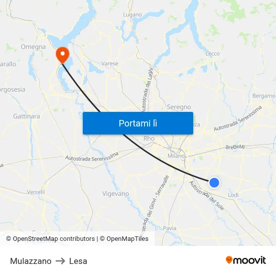 Mulazzano to Lesa map