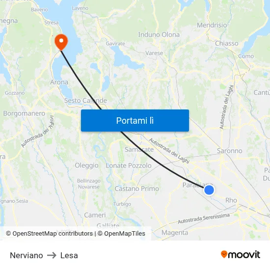 Nerviano to Lesa map