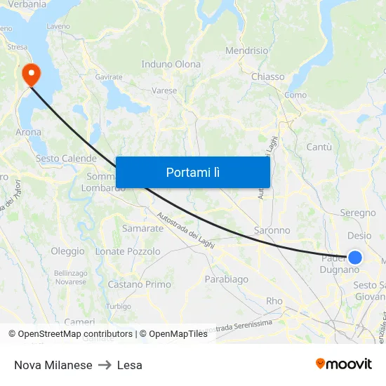 Nova Milanese to Lesa map