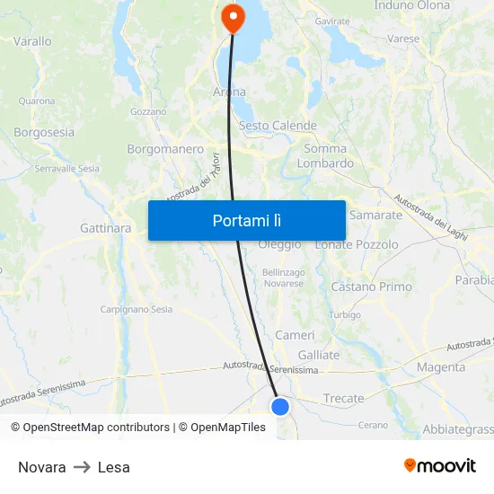 Novara to Lesa map
