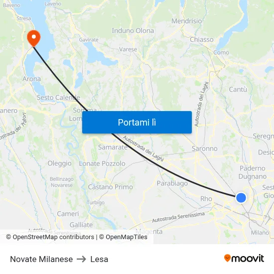 Novate Milanese to Lesa map