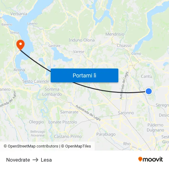 Novedrate to Lesa map