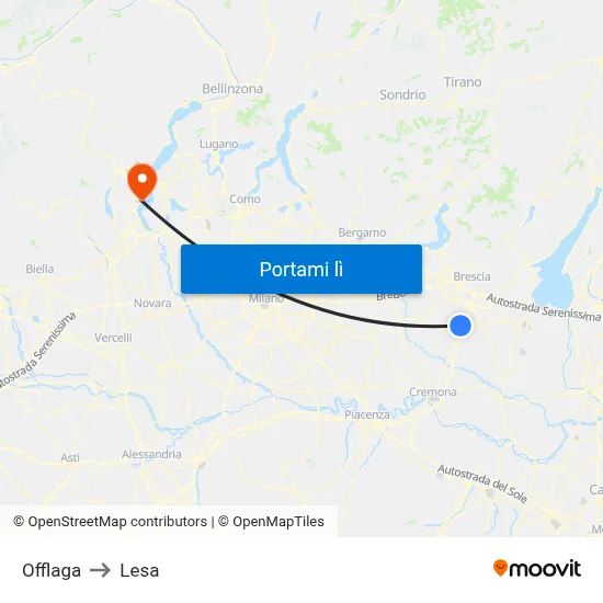 Offlaga to Lesa map
